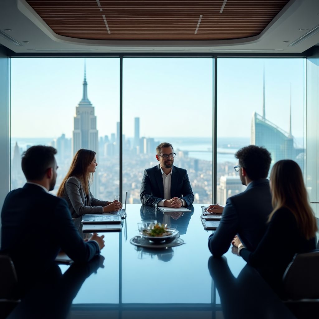Equipo de consultores financieros en oficina moderna